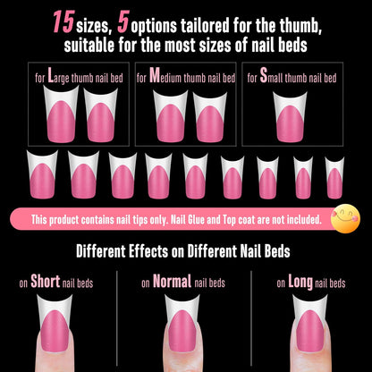 Halloween Duck Nails Medium White French Tips ROSE PINK With Moon Curve
