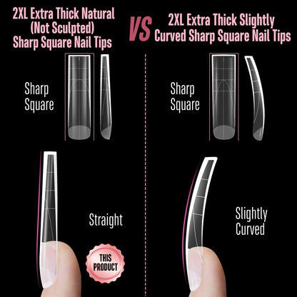 XXL Sharp Square Natural Nail Tips Extra Thick