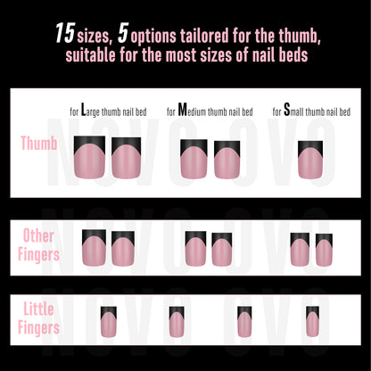 Short Sharp Square Nail Tips Black French Tip BERRY PINK