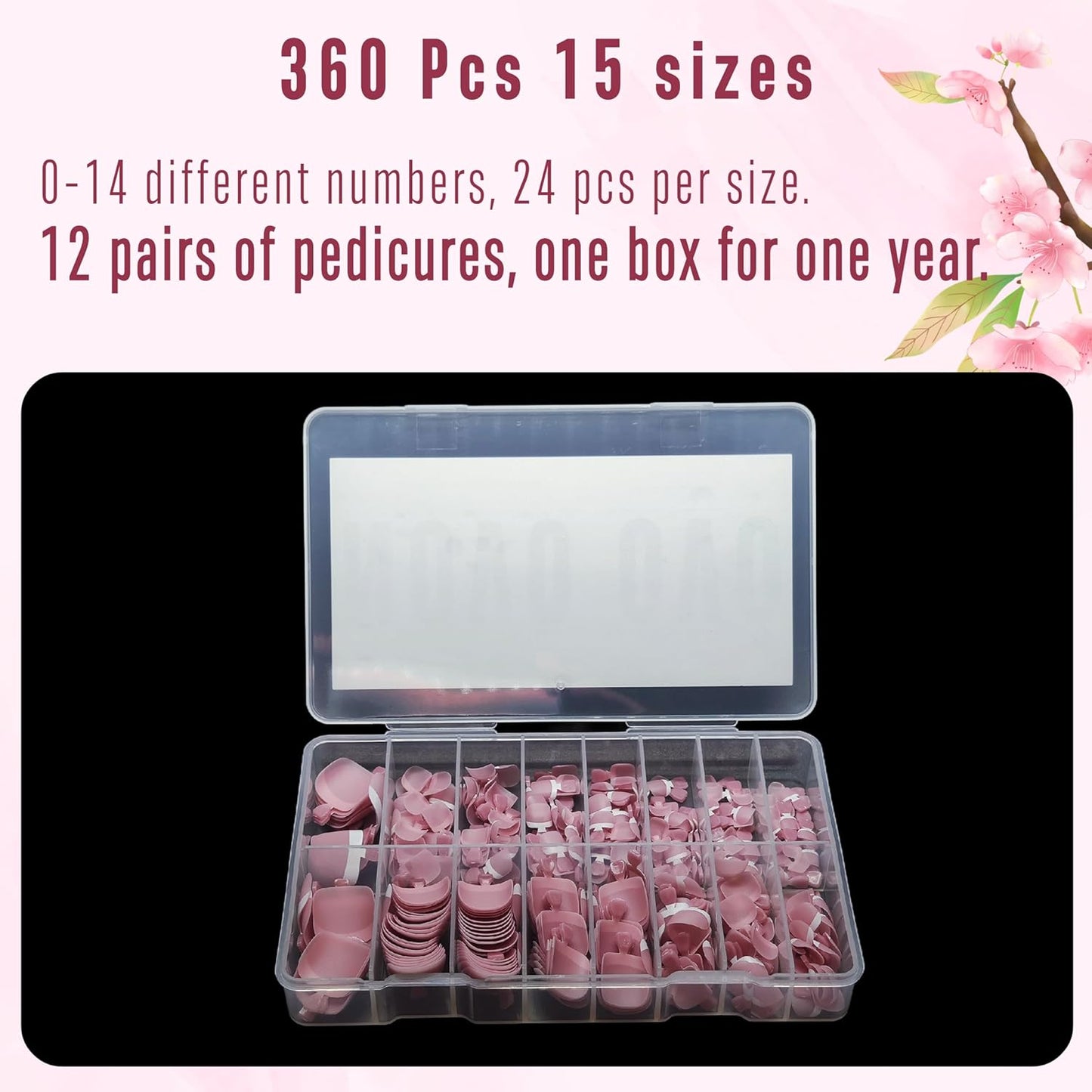 French Tip Toenails Berry Pink 15 Sizes 360 Pcs