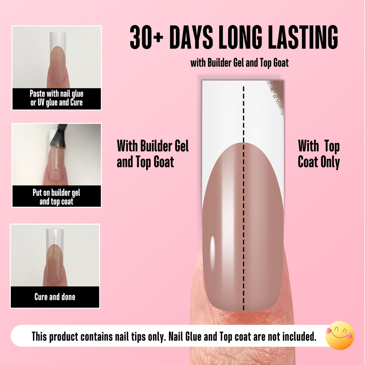 Long Sharp Square White French Tip Naili Tips Brown Pink 180