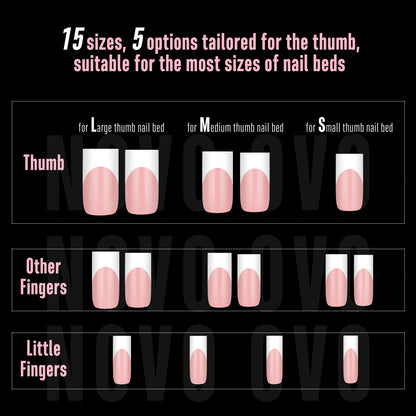 Medium Sharp Square White French Tip Nail Tips Baby Pink 180