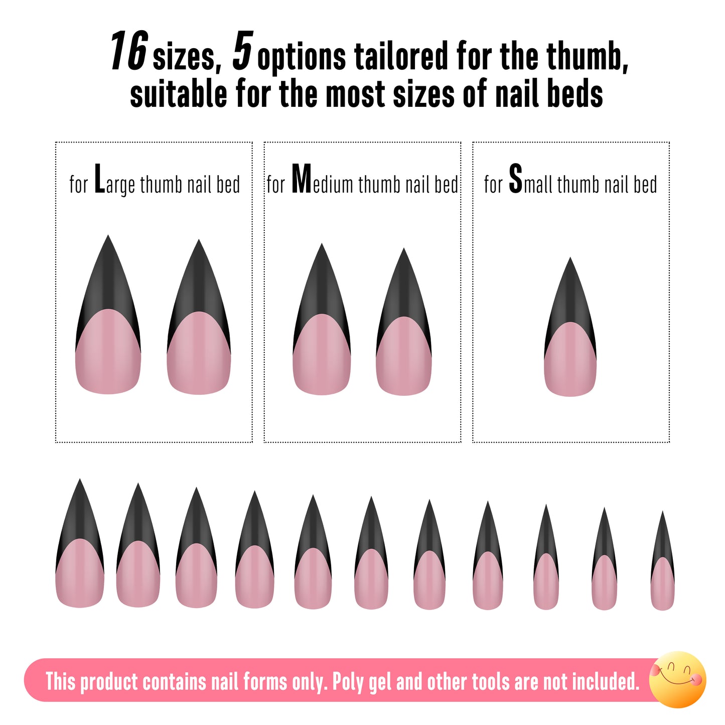 Long XL Sharp Stiletto Black French Tip Nail Tips Berry Pink