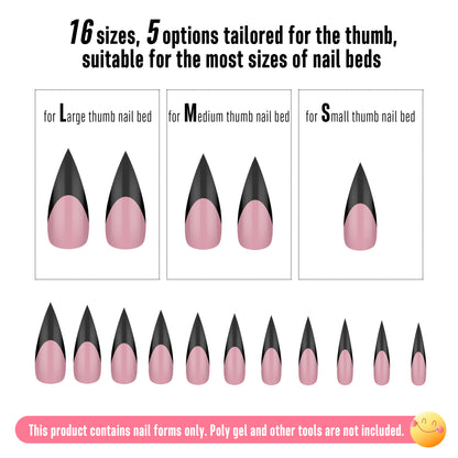 Long XL Sharp Stiletto Black French Tip Nail Tips Berry Pink