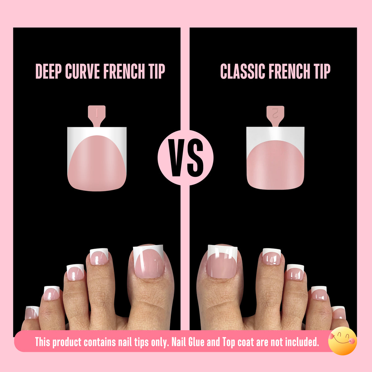 Sharp Square Deep Curve French Tip Toe Nail Tips Baby Pink 240