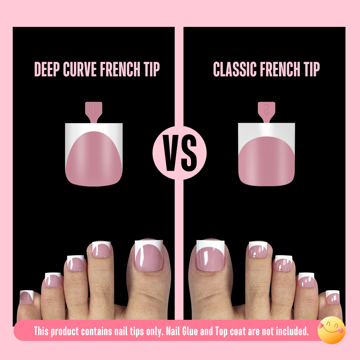 Sharp Square Deep Curve French Tip Toe Nail Tips Berry Pink 240