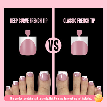 Sharp Square Deep Curve French Tip Toe Nail Tips Berry Pink 240