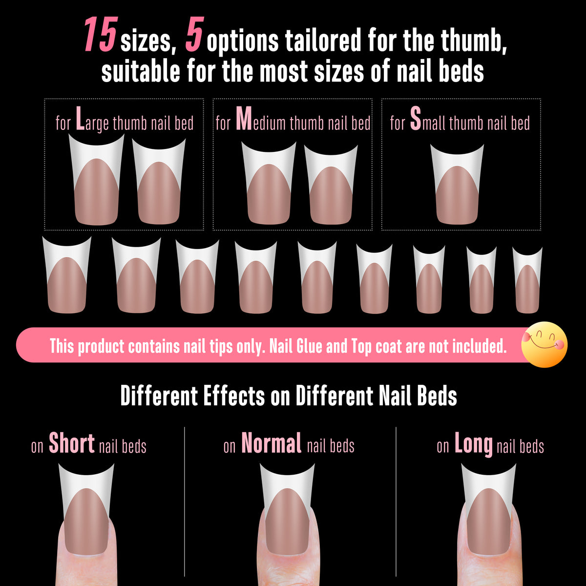 Duck Nails Medium White French Tips BROWN PINK with Moon Curve