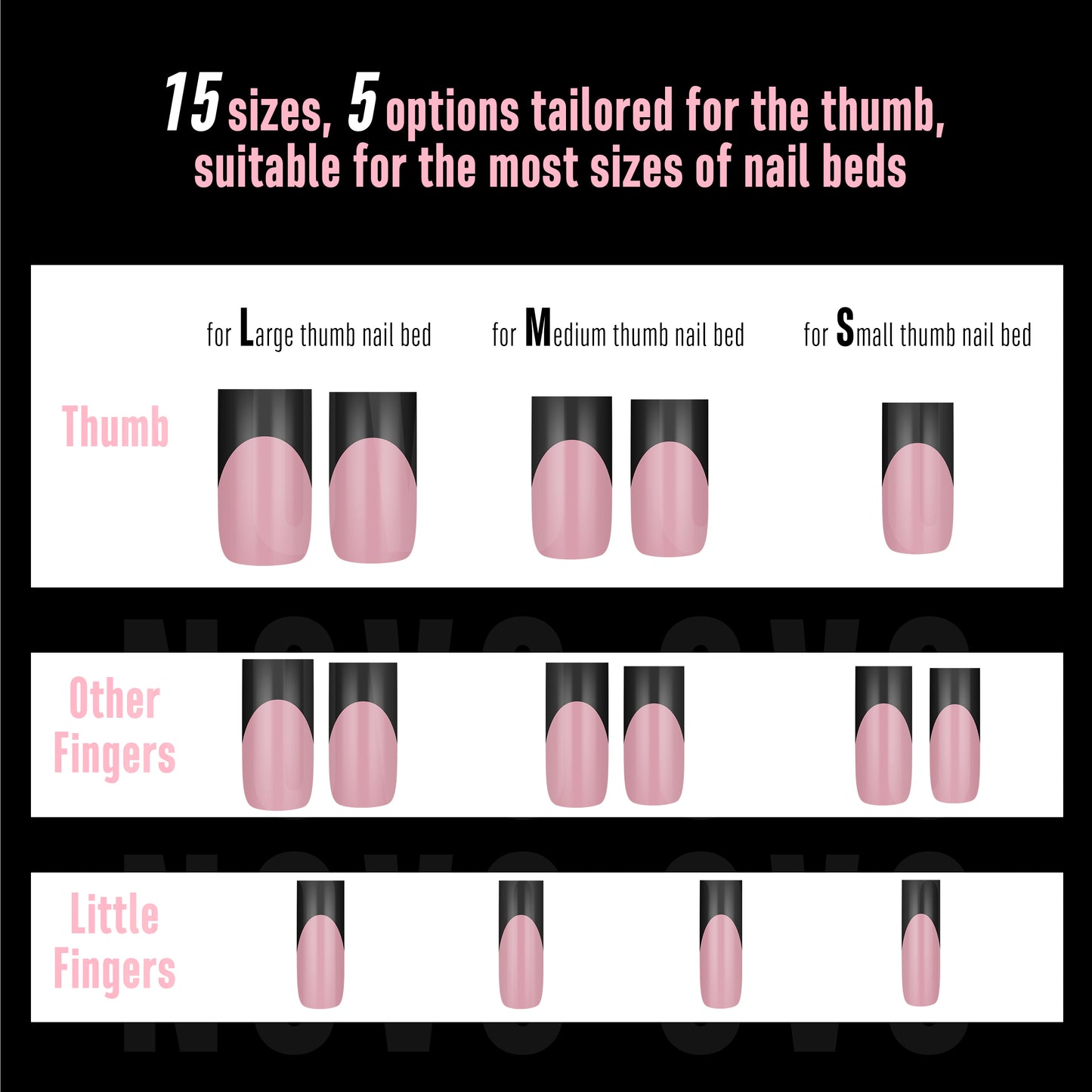 Meidum Sharp Square Black French Tip Naili Tips Berry Pink 180