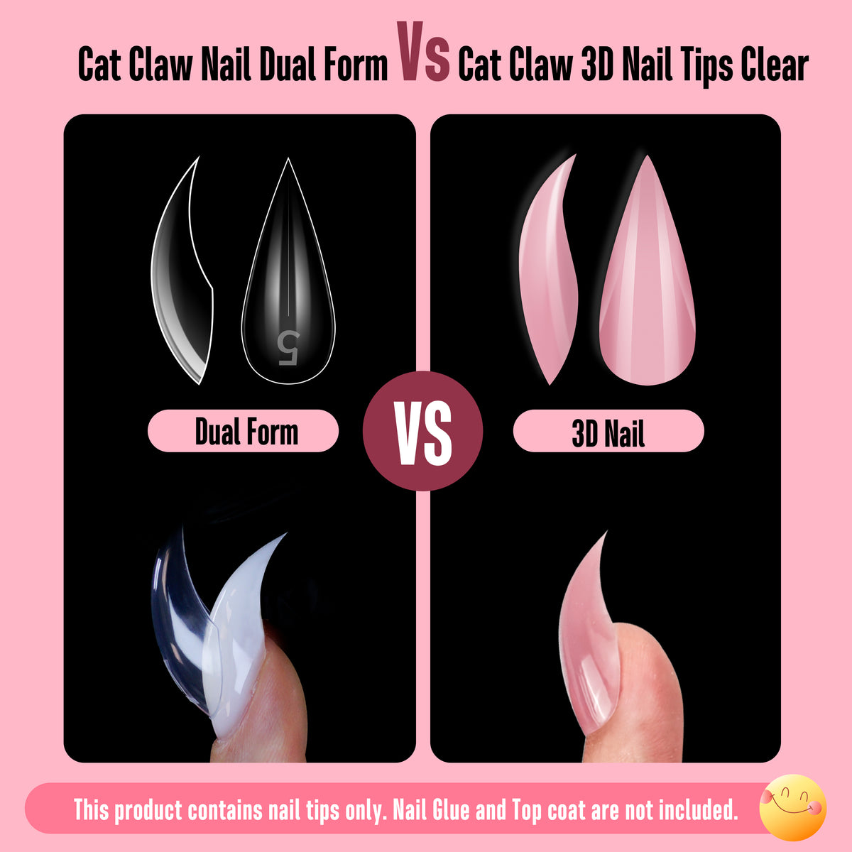 Cat Claw Short Curved Stiletto 3D Nail Tips Berry Pink 128