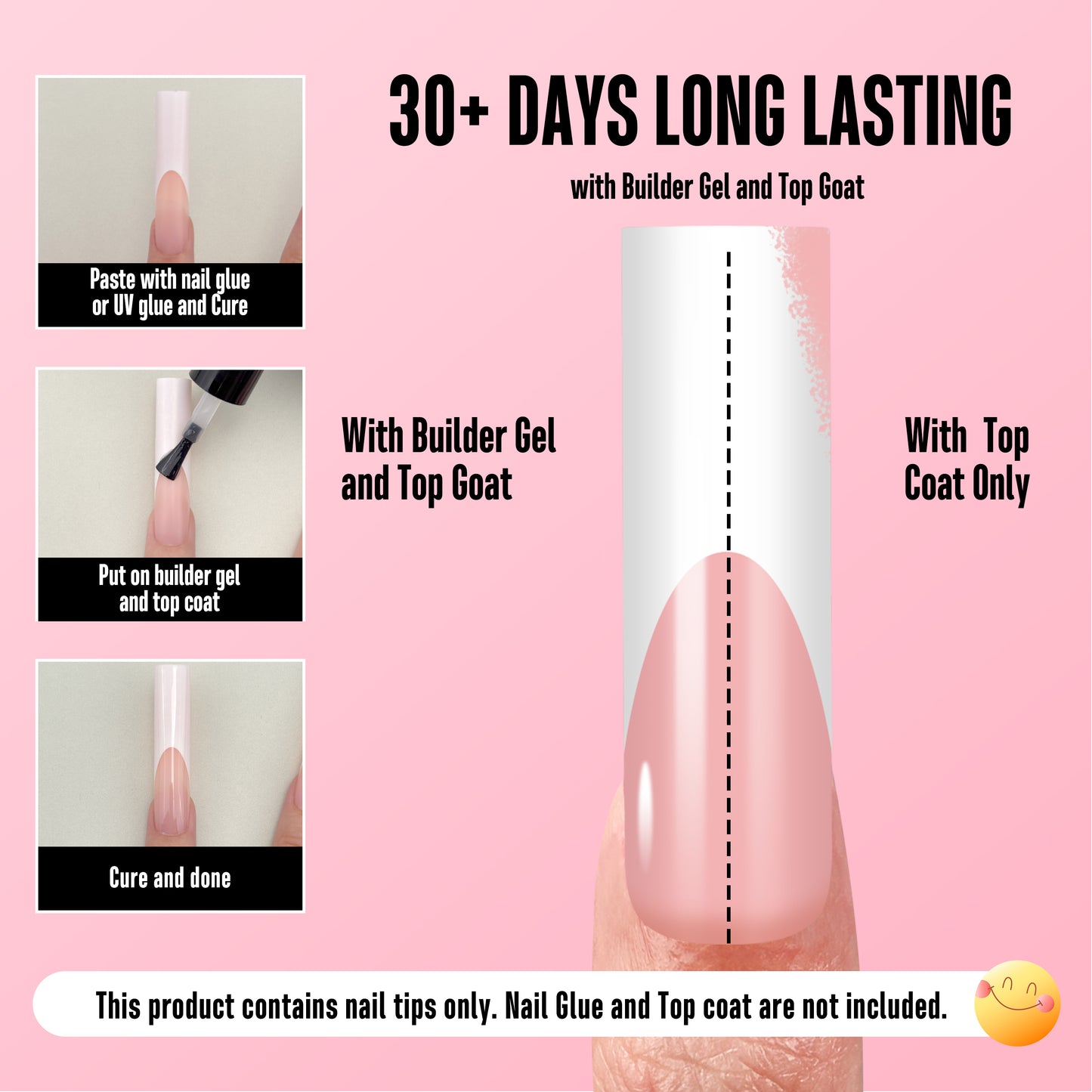 XXL Sharp Square White French Tip Naili Tips Baby Pink 150