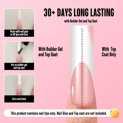 XXL Sharp Square White French Tip Naili Tips Baby Pink 150