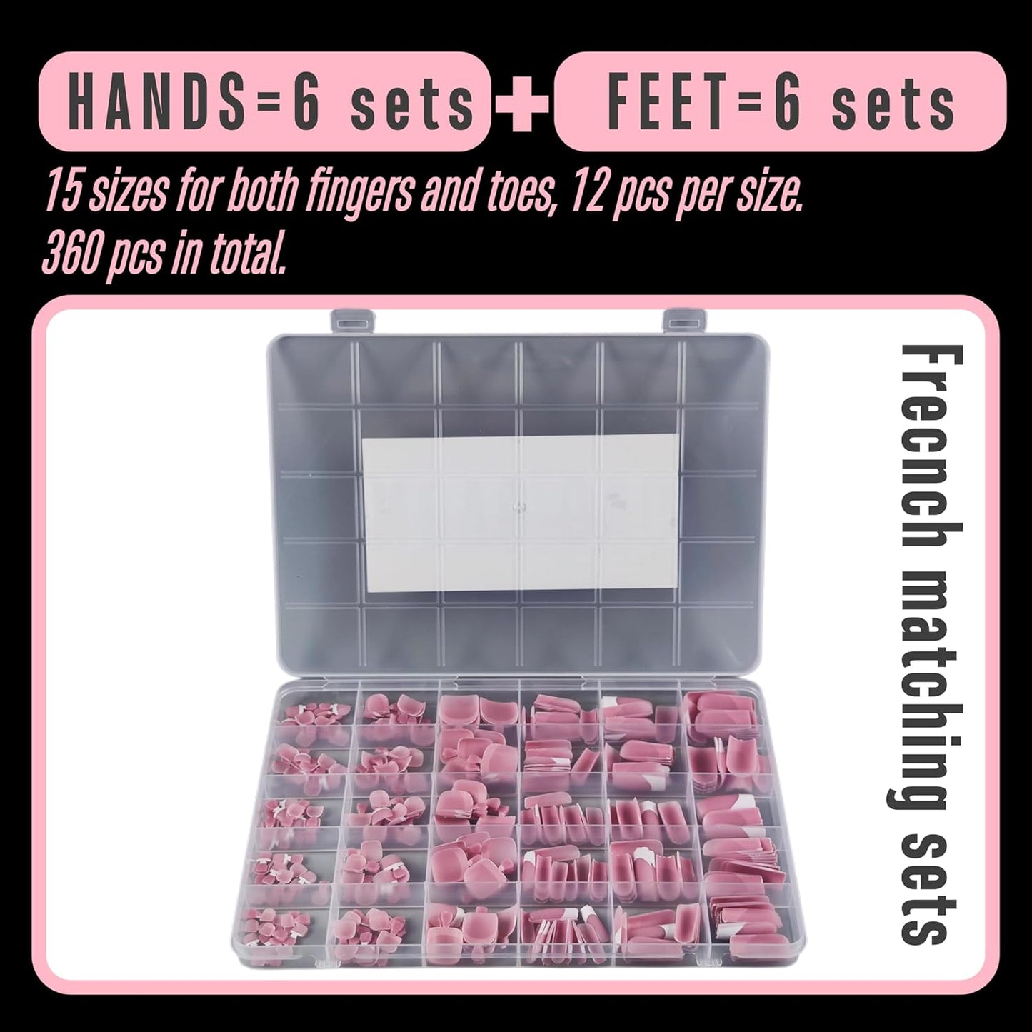 French Tip Nail Tips Set Berry Pink Hand And Foot