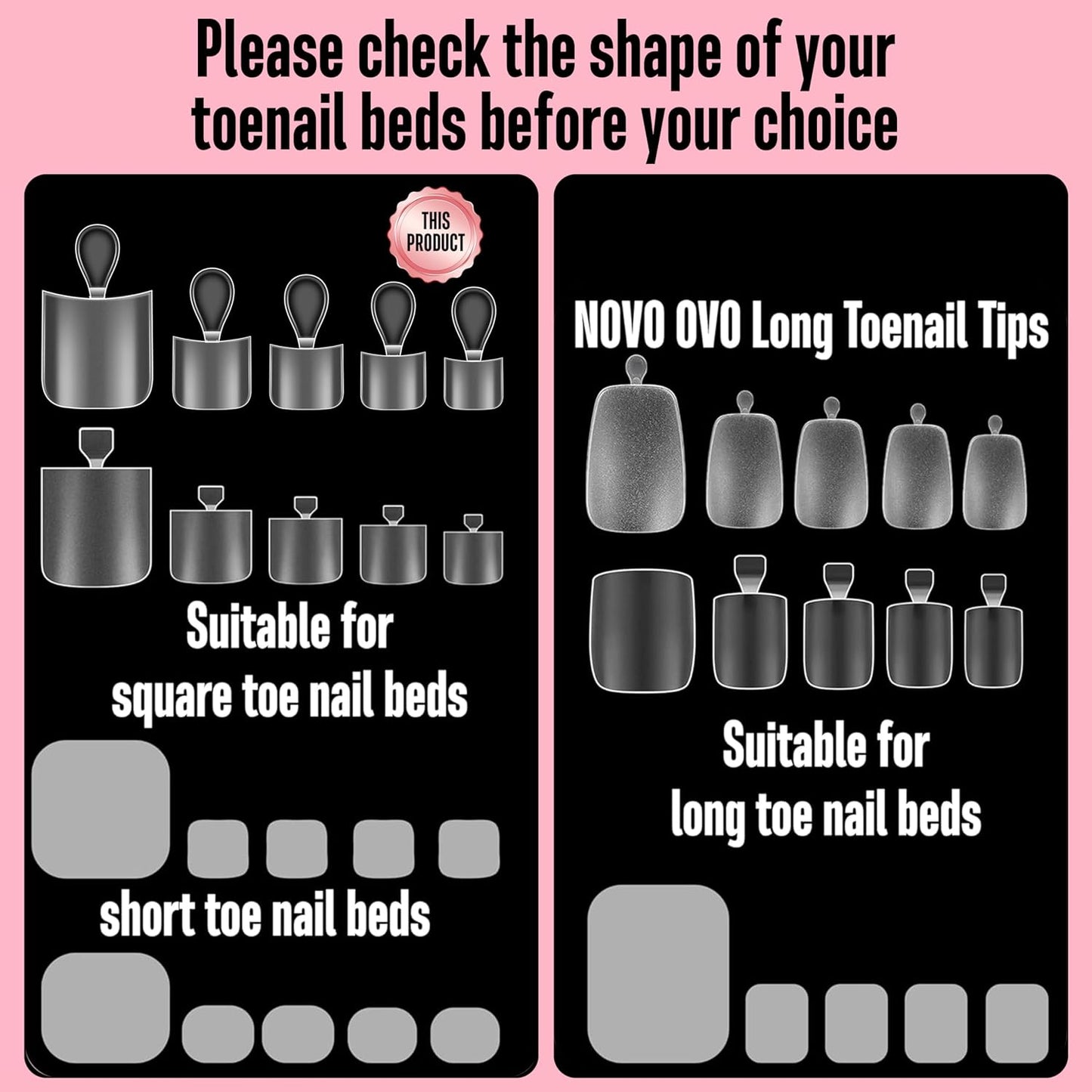 Sharp Square Toe Nail Tips with Moon Curve 15 Sizes 240 Pcs