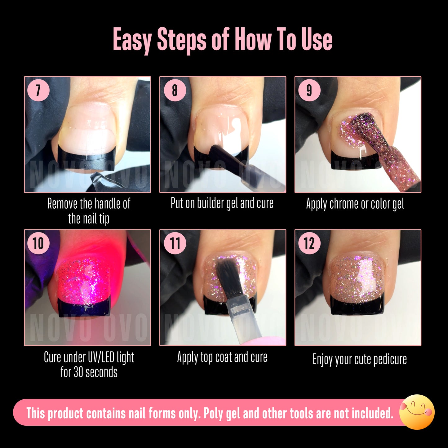 Half Cover Toe Nail Tips Black French Tip