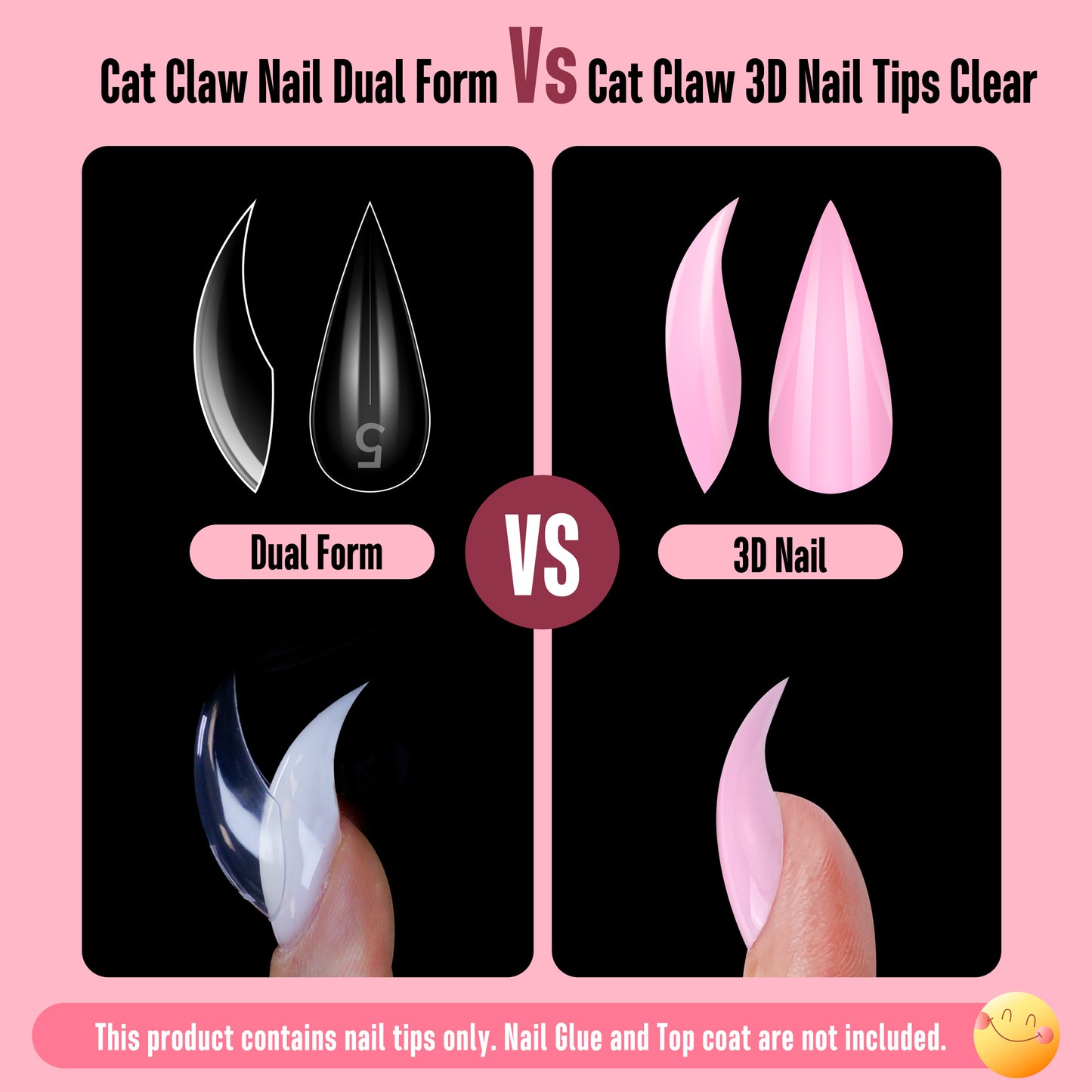 Cat Claw Short Curved Stlettio 3D Nail Tips Pink 128