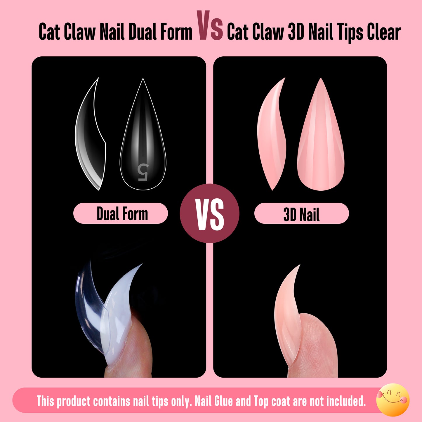 Cat Claw Short Curved Stlettio 3D Nail Tips Baby Pink 128