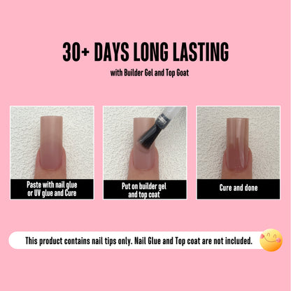 Medium Sharp Square Pure Color Naili Tips Brown Pink 180