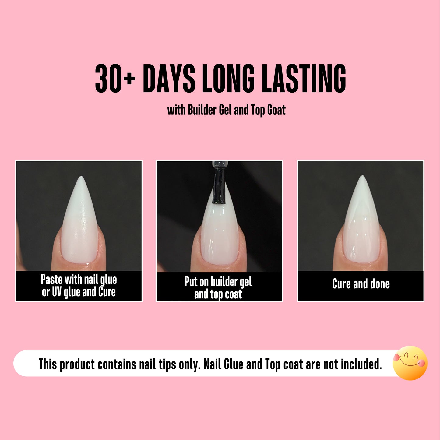 Medium or Long Pure Color Sharp Stiletto Nail Tips Milky White