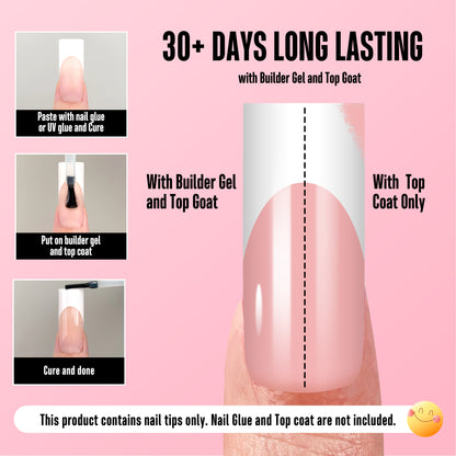 Long Sharp Square White French Tip Nail Tips Baby Pink 180