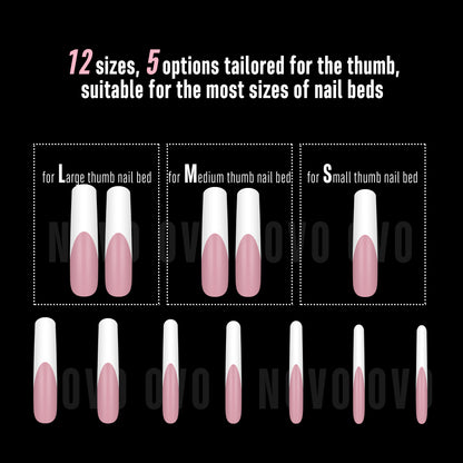 XXL Curved Square White French Tip Nail Tips 144