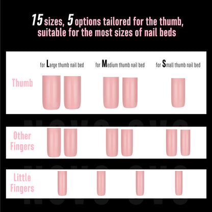 Meidum Sharp Square Pure Color Nail Tips Baby Pink 180