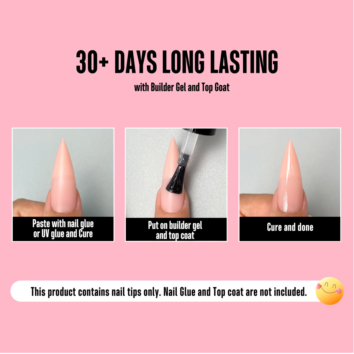 Long XL Pure Color Sharp Stiletto Nail Tips Pink 224