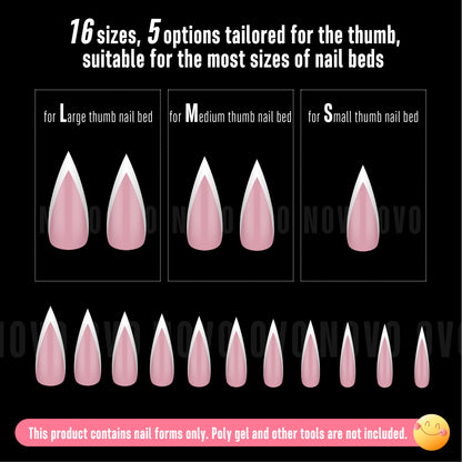 White V Shape French Tip Medium Sharp Stiletto Nail Tips Berry Pink