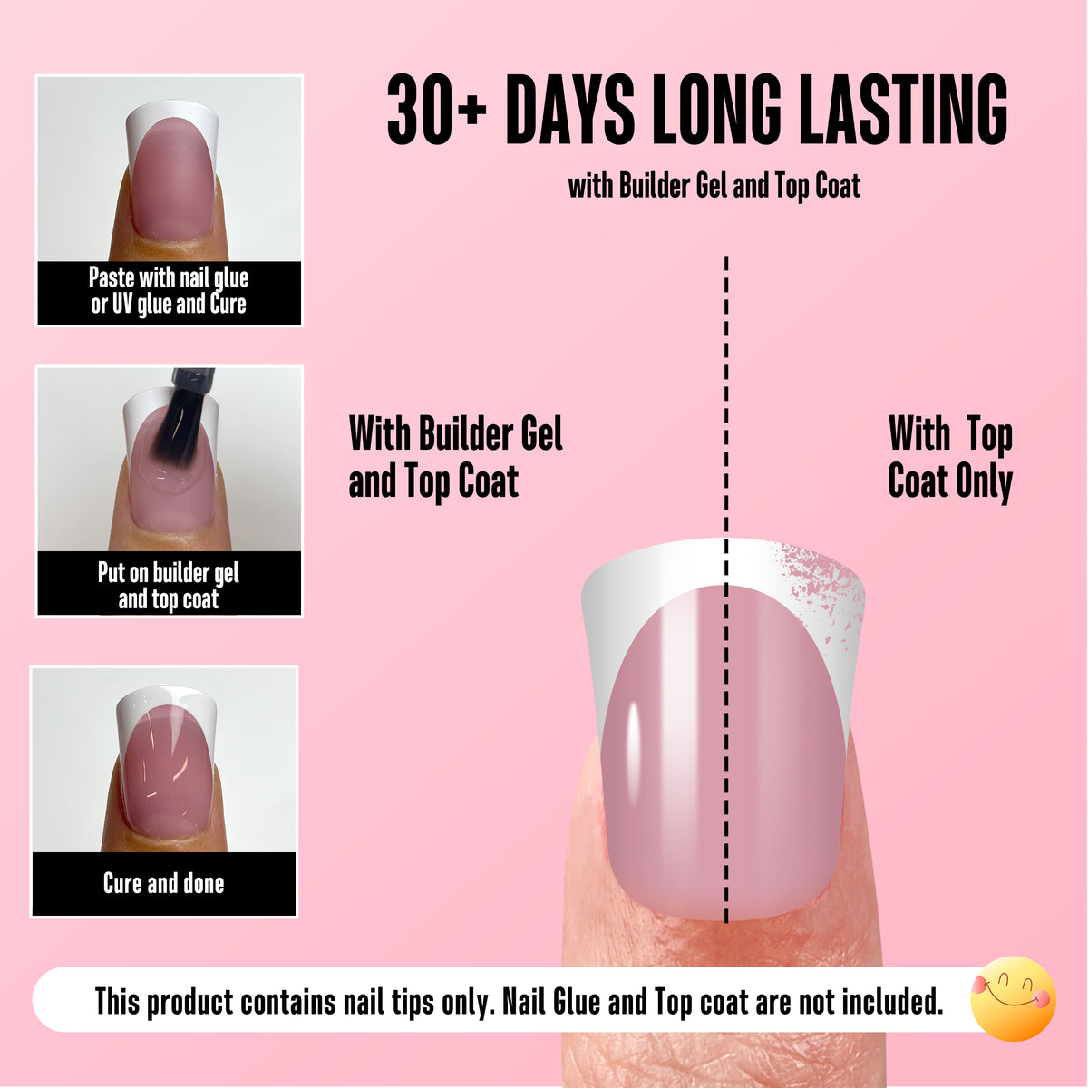Short Round Duck Nail Tips White French Tips Berry Pink 240