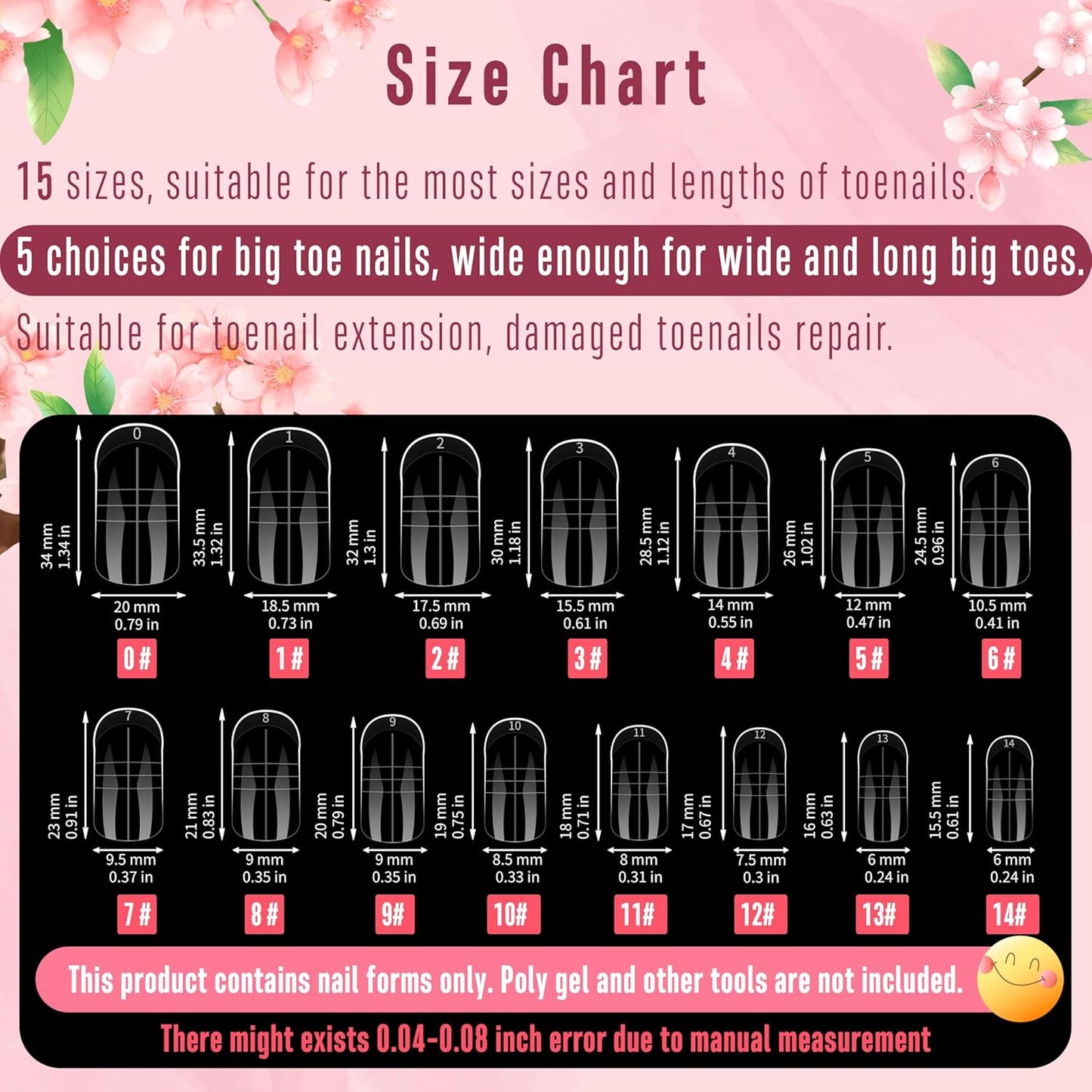 Toe Nail Dual Form 15 Sizes 300 Pcs