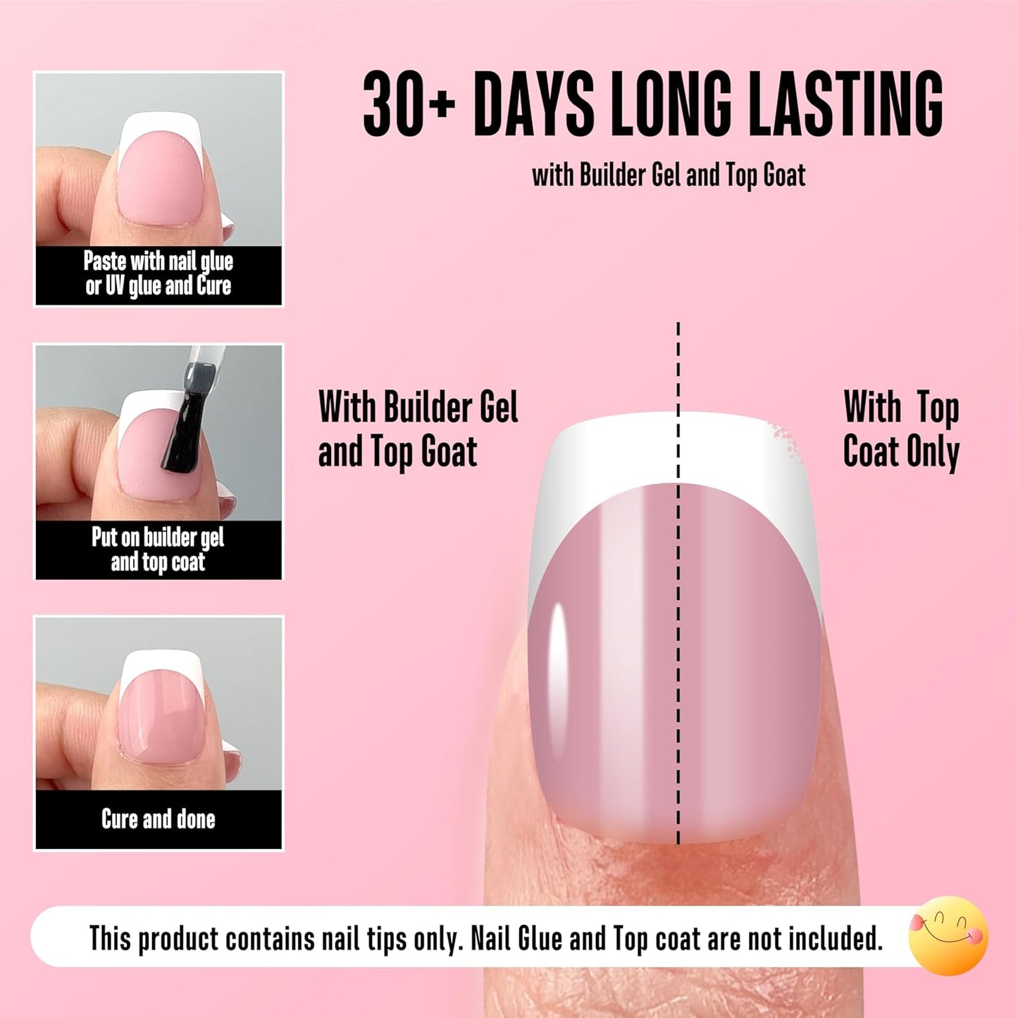 Square Round Short White French Tips Berry Pink