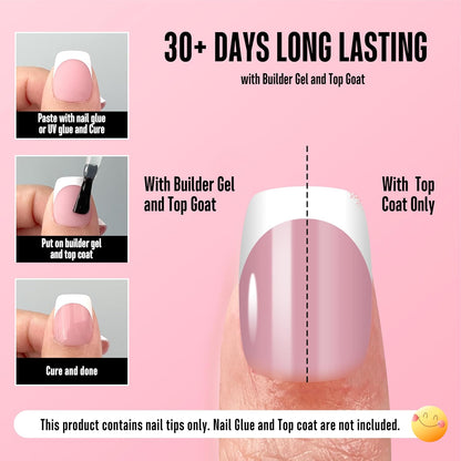 Square Round Short White French Tips Berry Pink