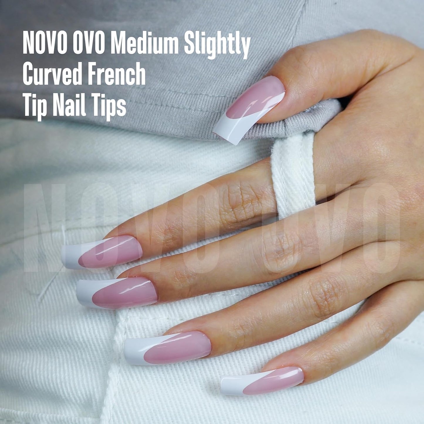 M Curved Square Nail Tip White French Tips Berry Pink