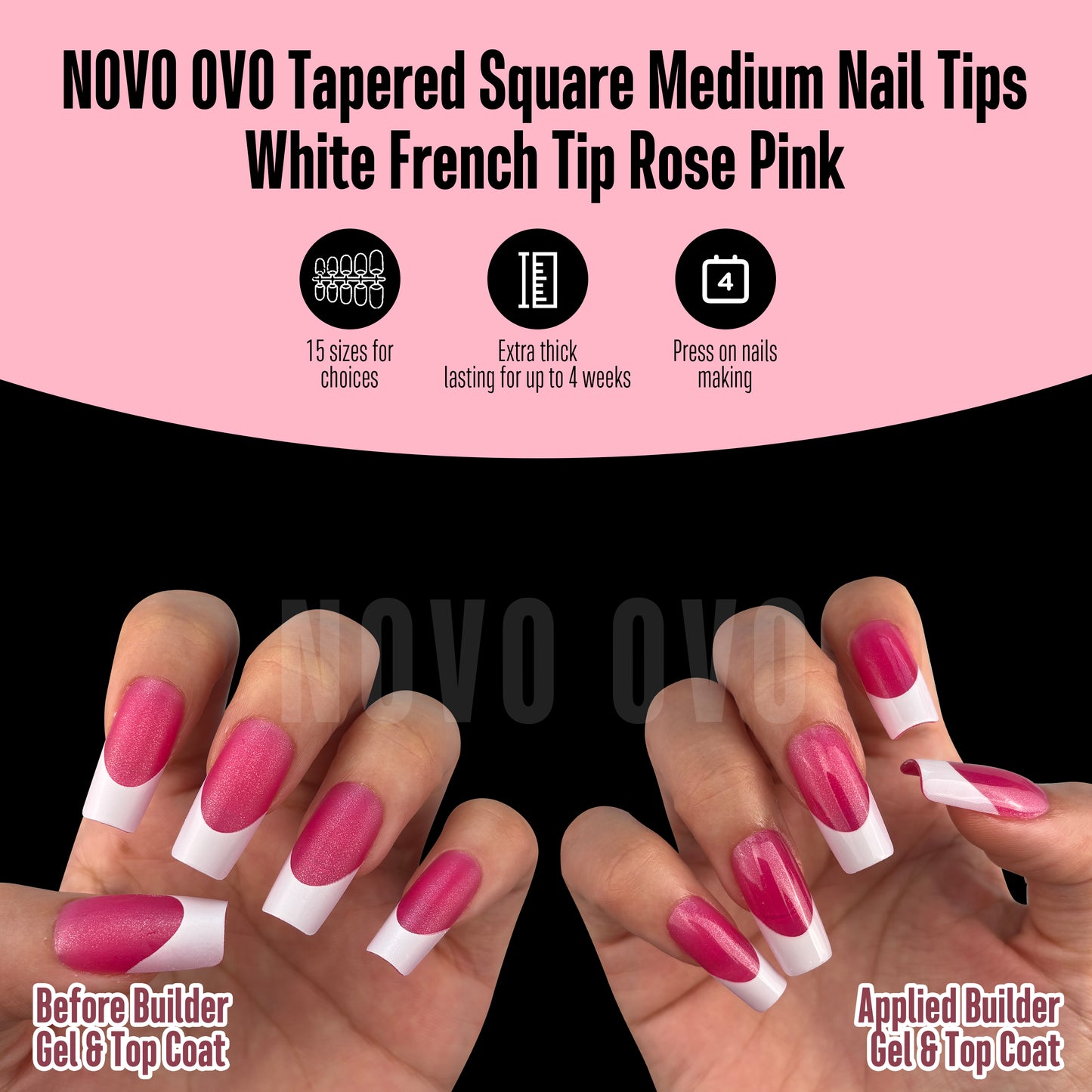Medium Square White French Tip ROSE PINK