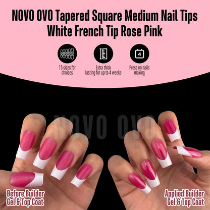 Medium Square White French Tip ROSE PINK