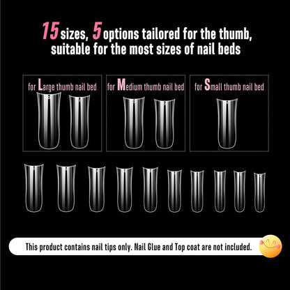 Long XL Sculpted Duck Nail Tips with Moon Curve Clear_240pcs