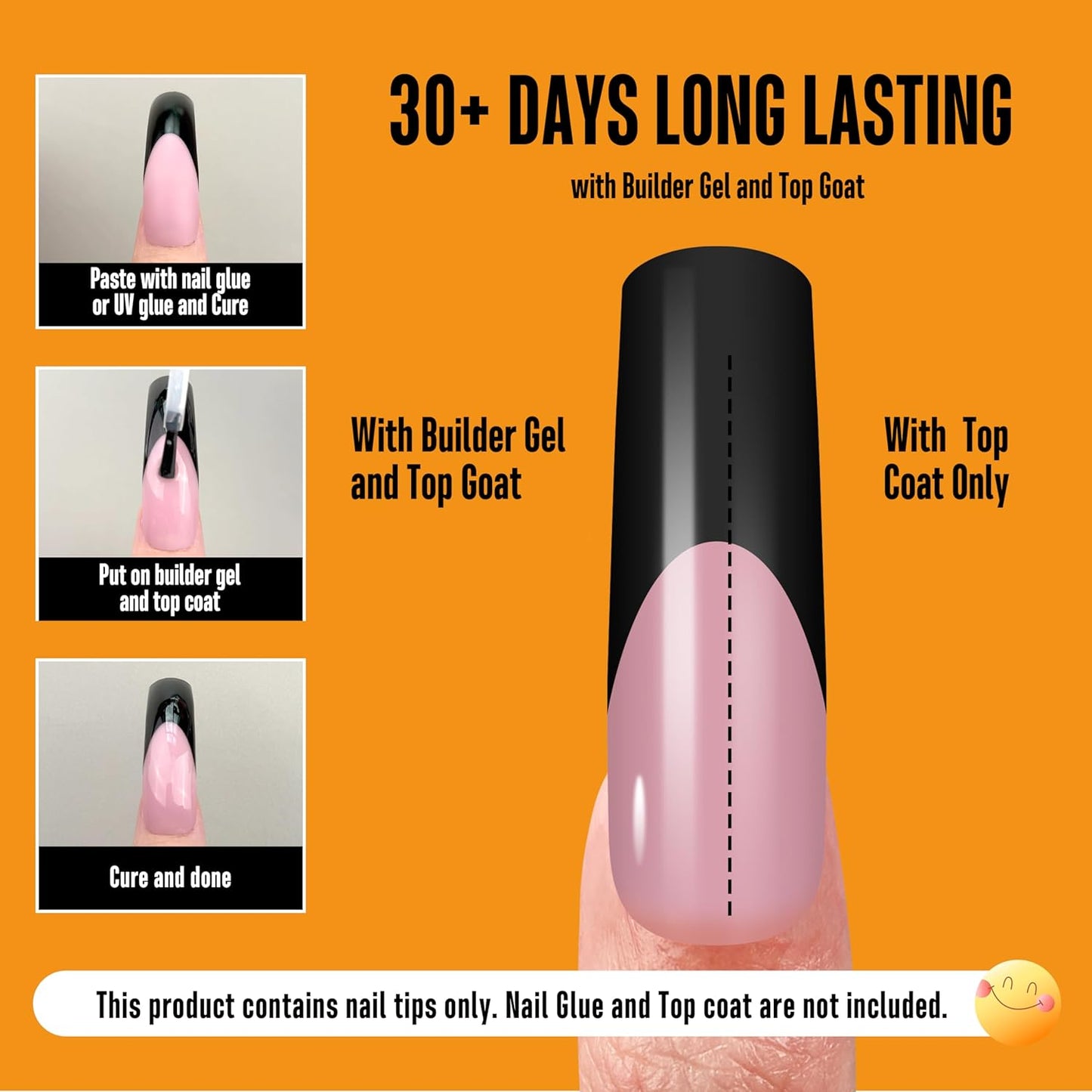 Halloween Curved Square XXL Black French Tip Nail Tips