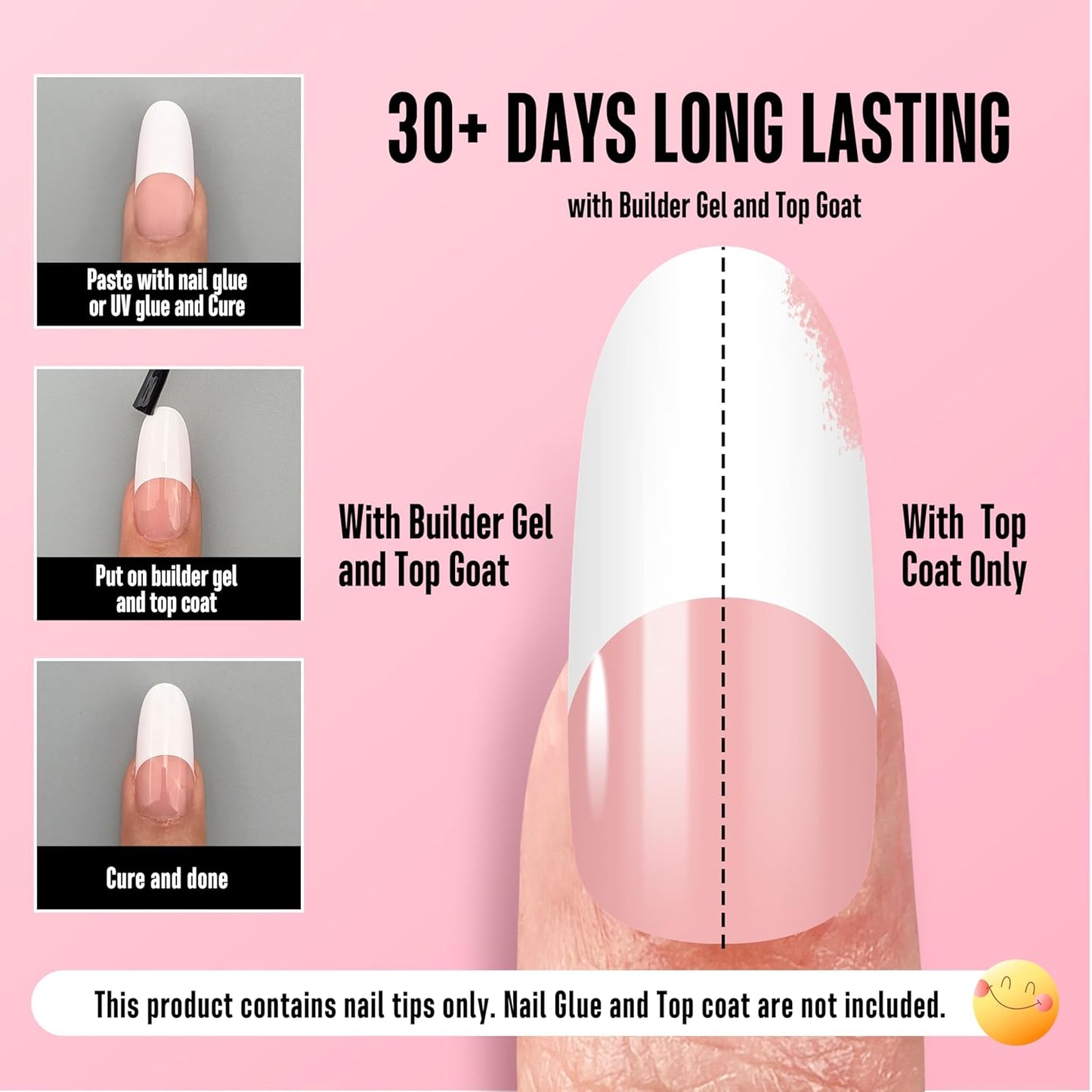 Medium Long Oval Round Old School White French Tip Baby Pink 240