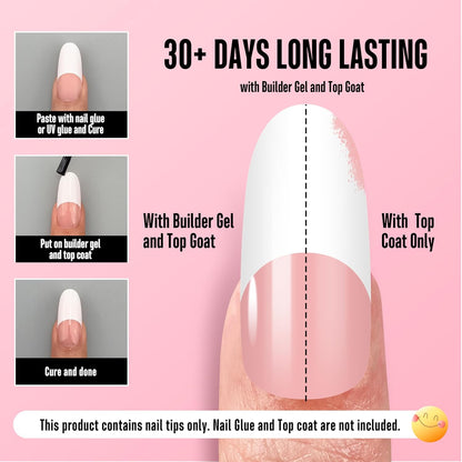Medium Long Oval Round Old School White French Tip Baby Pink 240