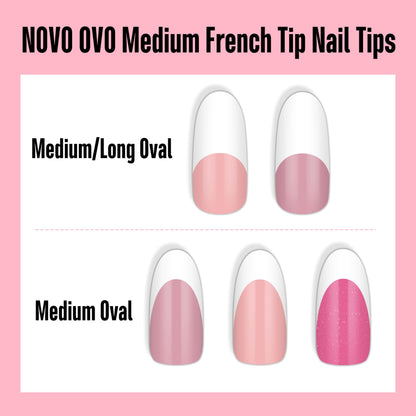 Medium Long Oval Round Old School White French Tip Berry Pink 240