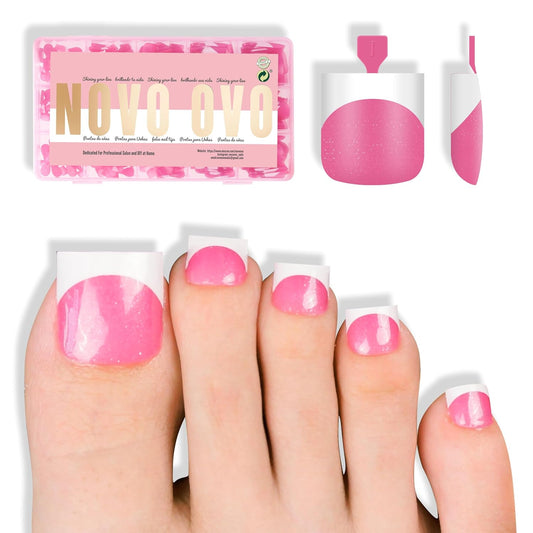 Sharp Square Toe Nail White French Tips Rose Pink