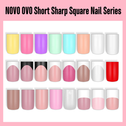 Short Sharp Square Pure Color Naili Tips Brown Pink 240