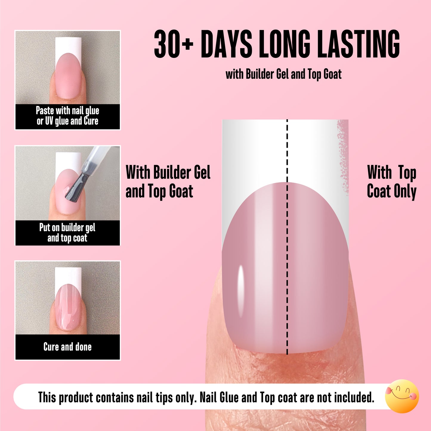 Medium Sharp Square White French Tip Nail Tips Berry Pink 180