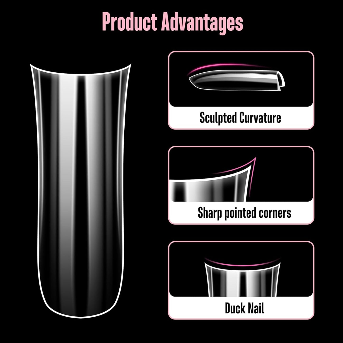 Long XL Sculpted Duck Nail Tips with Moon Curve Clear_240pcs