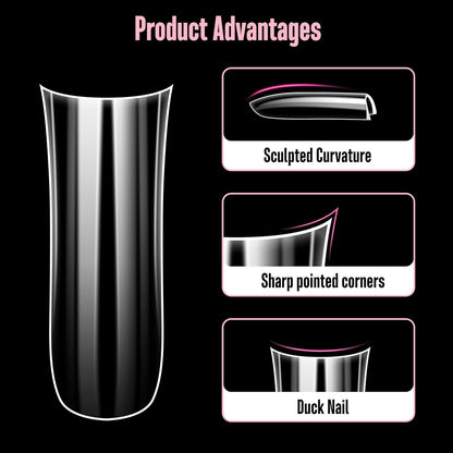 Long XL Sculpted Duck Nail Tips with Moon Curve Clear_240pcs