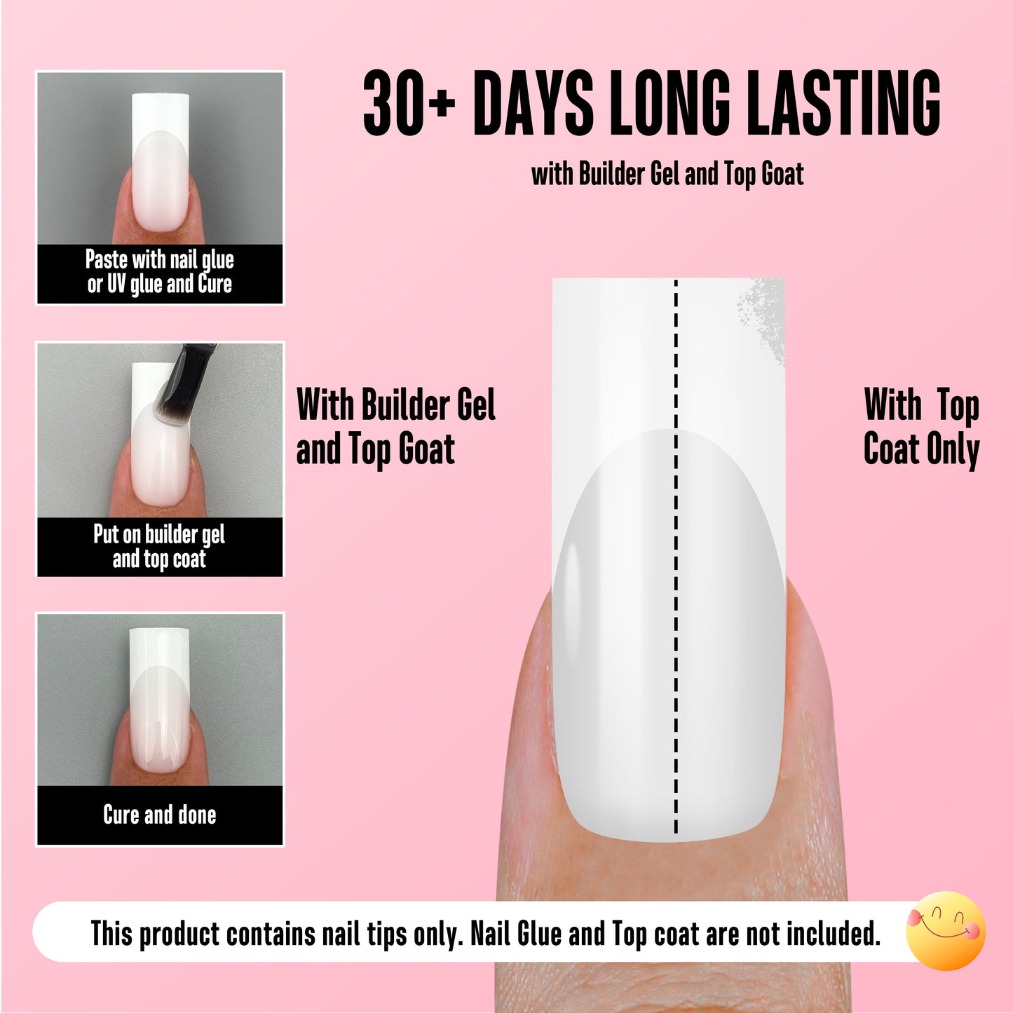 Meidum Sharp Square White French Tip Nail Tips Milky White 180