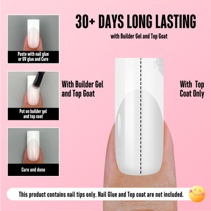 Meidum Sharp Square White French Tip Nail Tips Milky White 180