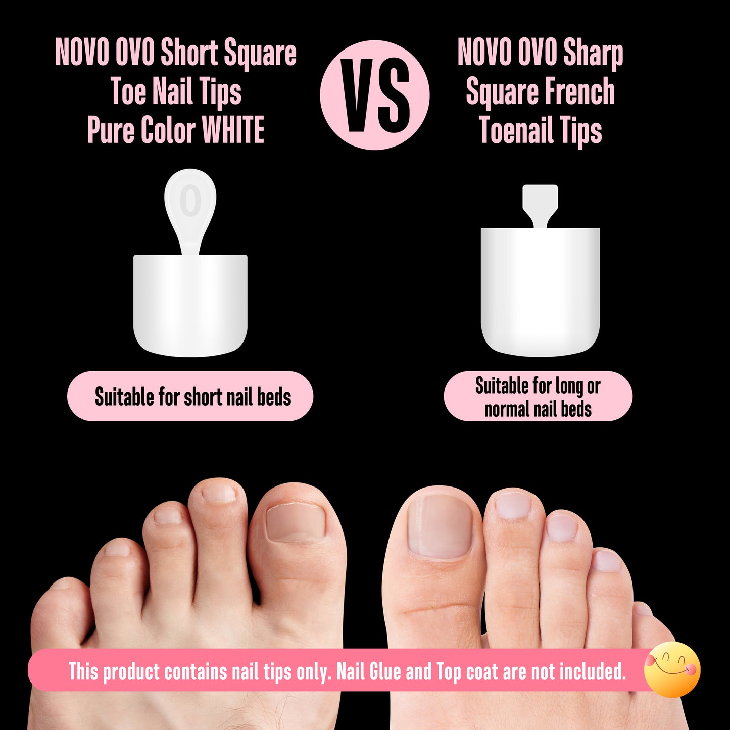 Short Sharp Square Pure Color Toe Nail Tips White 224