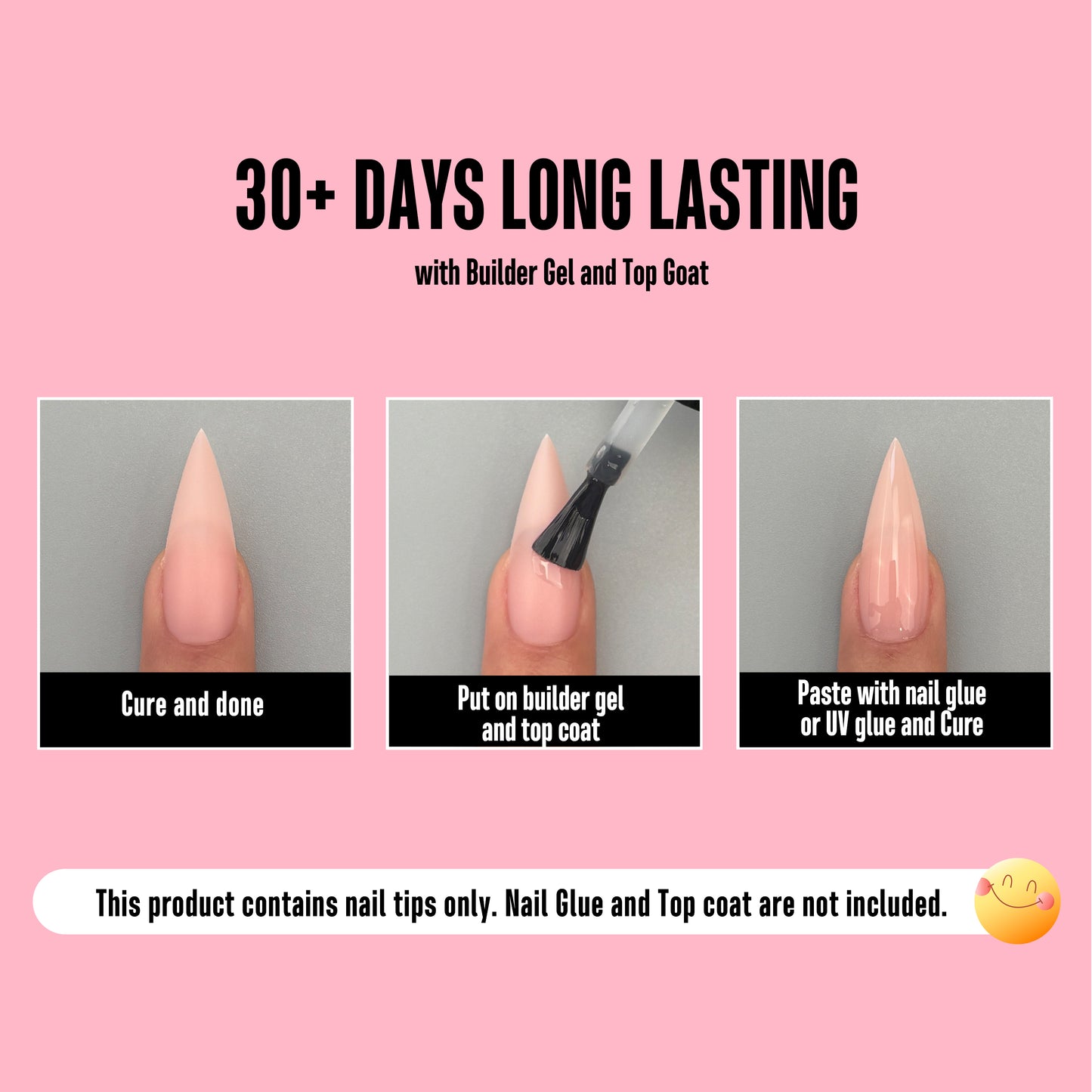 Medium or Long Pure Color Sharp Stiletto Nail Tips Baby Pink