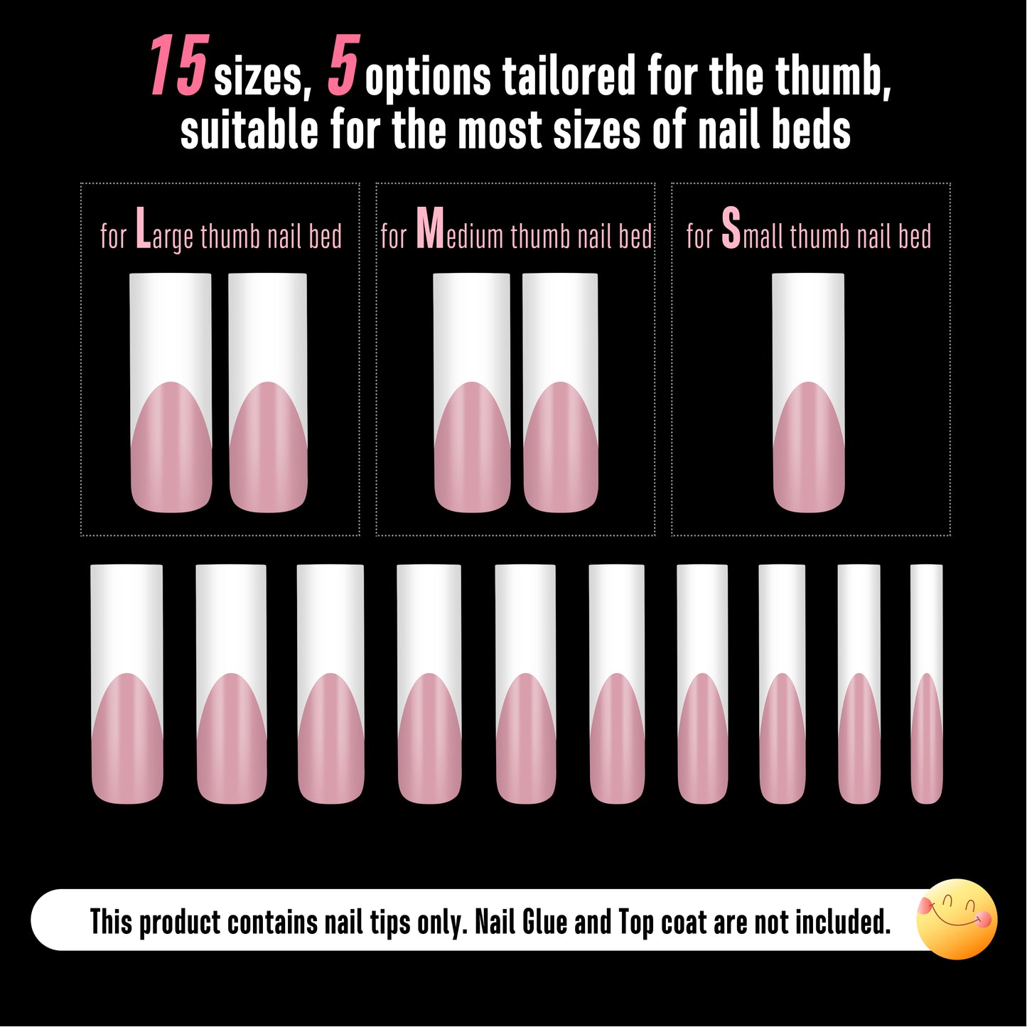 XXL Sharp Square White French Tip Nail Tips Berry Pink 150
